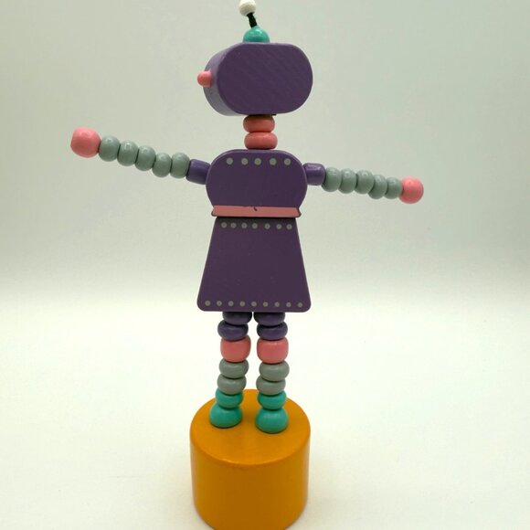 Vintage Lot Wooden Push Puppet Toy Robot Retro Articulated Figure Collectible - Picture 10 of 13